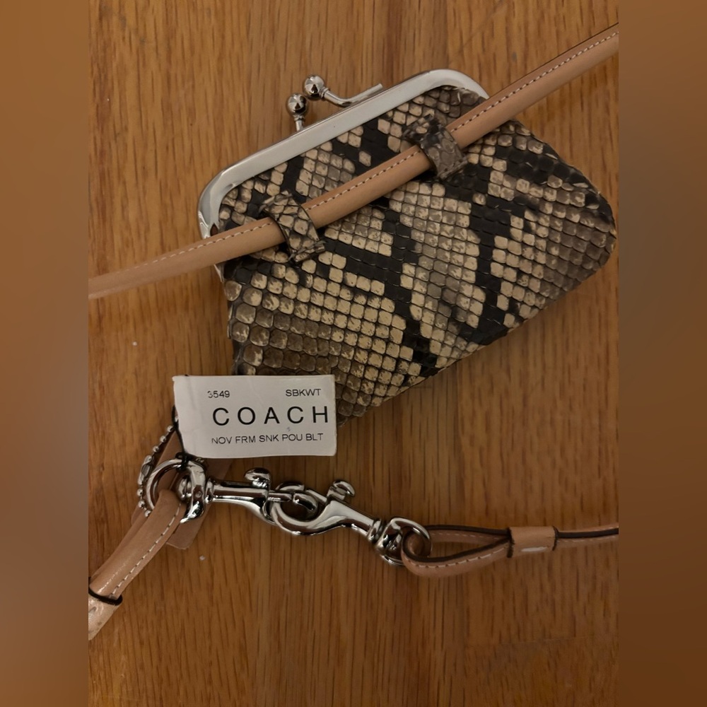 Coach Python-Skin Coin Purse with Strap - Picture 3 of 5